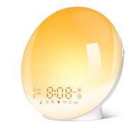 Eveil Lumière LED Radio Réveil Matin Lumineux Lampe de Chevet 20 Niveaux de Luminosité Simulateur d'Aube et Crépuscule 2 Réveils 7 Sons Naturels Fonction Snooze Veilleuse Enfant 11 Couleurs (Jaune)