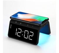 Evelatus WCC01BK Réveil 2 en 1 à grands chiffres avec chargeur sans fil 10 W et lampe couleur RVB Noir