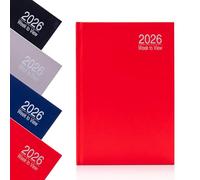 Evelay Agenda semainier 2026 au format A5 avec couverture rigide et heures (rouge)