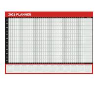 Evelay Planificateur mural 2026 format A2 (59 cm x 42 cm) annuel complet pour la maison, le bureau, l'école (rouge) - Fabriqué au Royaume-Uni