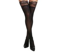 EVELIFE Bas autofixants brillants pour femme - Sexy - Dentelle - Bas porte-jarretelles tendance avec silicone antidérapant, Noir , taille unique