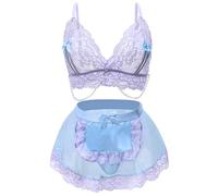 EVELIFE Femmes Lingerie à Fleurs Dentelle Lingerie Fille Tenue Uniforme Costume d'Arc Robe Mignonne Collier de Perles Babydoll Cadeau pour la Saint-Valentin (Violet, XL)