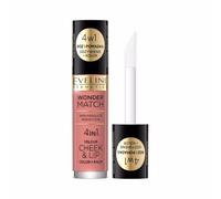 Eveline Cosmetics Wonder Match - Duo de blush et de rouge à lèvres liquides - Hydratant, collagène végétalien, squalane et niacinamide - Maquillage polyvalent pour joues et lèvres