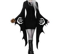 EVELUST Robe à manches chauve-souris pour femme - Costume sexy gothique médiéval - Costume de vampire pour adulte - Costume de sorcière pour adulte - Costume chauve-souris steampunk rave - Pour
