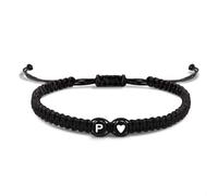 EVEMATE Bracelet avec Lettre et cœur pour amis et couples - Initial A-Z nom - Bracelet-d'amitié tressé pour femmes, hommes et enfants (P)