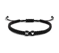 EVEMATE Bracelet avec Lettre et cœur pour amis et couples - Initial A-Z nom - Bracelet-d'amitié tressé pour femmes, hommes et enfants (W)