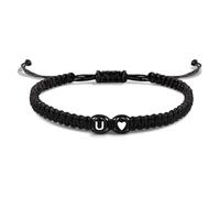 EVEMATE Bracelet avec Lettre et cœur pour amis et couples - Initial A-Z nom - Bracelet-d'amitié tressé pour femmes, hommes et enfants (U)