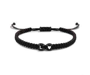 EVEMATE Bracelet avec Lettre et cœur pour amis et couples - Initial A-Z nom - Bracelet-d'amitié tressé pour femmes, hommes et enfants (L)