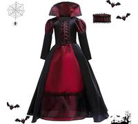 Evember Costume de Vampire pour Filles - Déguisement Fantaisie de Reine Vampire Noble Gothique,Tenue Effrayante d'Halloween pour Spectacles Scolaires, Fête de Carnaval, Maison Hantée et Accessoire