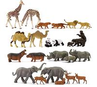 Evemodel Lot de 24 figurines d'animaux sauvages H0 Trace 1:87 en PVC, éléphant, chameau, girafe, panda, tigre, lion
