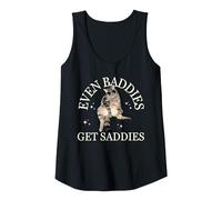 Even Baddies Get Saddies Funny Cat Meme pour Hommes et Femmes Débardeur, Femme, Noir, L