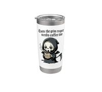 Even The Grim Reaper Needs Coffee Too Funny Cafeine Lover Gobelet isotherme en acier inoxydable double paroi