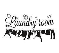 Evenden « Buanderie » Décoration de buanderie Stickers muraux sculptés peuvent enlever les autocollants Noir