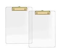 Evenden Lot de 2 porte-blocs transparents en acrylique avec clip doré - Format A4 - 8,8 x 12,2 cm - Fournitures scolaires et à domicile - Fournitures de bureau