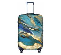 Evengigy Azurite Housse de protection pour bagage Bleu sarcelle et feuille d'or Motif marbre à l'huile 45,7 à 81,3 cm, blanc, L