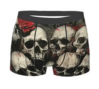Evengigy Boxer pour homme avec imprimé tête de mort et rose rouge, Noir , L