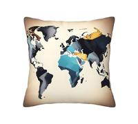 Evengigy Housse de coussin carrée imprimée carte du monde abstrait 40 x 40 cm