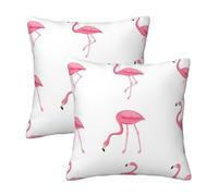 Evengigy Lot de 2 housses de coussin carrées avec imprimé flamants roses sur blanc 40 x 40 cm