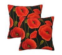 Evengigy Lot de 2 housses de coussin carrées décoratives pour canapé Motif coquelicots 40 x 40 cm