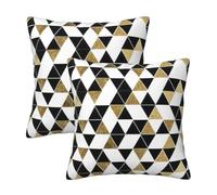 Evengigy Lot de 2 housses de coussin carrées modernes avec imprimé triangles Noir/blanc doré 40 x 40 cm