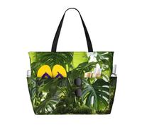 Evengigy Monstera Deliciosa Sac de plage imperméable à imprimé palmier banane pour femme Grand sac fourre-tout de sport pour voyage