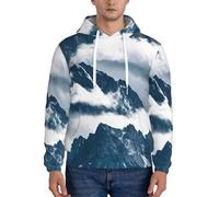 Evengigy Paysage avec montagnes et nuages Imprimés Sweat à capuche en polaire pour homme avec poche Tenues drôle Sweat à capuche Pull, Noir , L