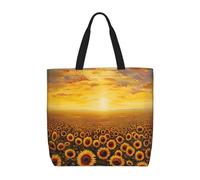 Evengigy Sac fourre-tout avec imprimé champ de tournesol, coucher de soleil, mer de fleurs et poche intérieure zippée pour femme, sac de courses réutilisable de voyage