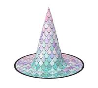 Evengigy Sirène Pastel Rose Violet Aqua Thé Imprimé Halloween Chapeau de sorcière Chapeau de sorcière Chapeau pliable Costumade Décor personnalisé 3 pièces