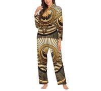 Evengigy Sun Old Ensemble de pyjama 2 pièces à manches longues avec imprimé intemporel pour femme, Noir , M