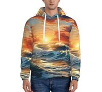 Evengigy Sweat à capuche en polaire avec poche pour homme imprimé océan coucher de soleil paysage, Noir , S
