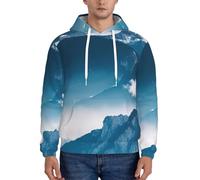 Evengigy Sweat à capuche en polaire avec poche pour homme Motif paysage avec montagnes, Noir , M