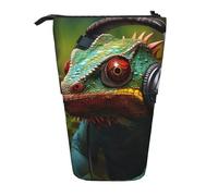 Evengigy Trousse à crayons avec fermeture éclair et support réglable Motif caméléon Listen Music