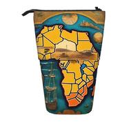 Evengigy Trousse à crayons avec fermeture éclair et support réglable Motif carte du monde abstrait, Noir , Taille unique, Organiseur de sac