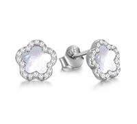 Evensee Boucles d'oreilles Argent 925 Nacre Fleurs de Prunier Clous d'oreilles Madame,Hypoallergénique Or Blanc Bijoux Fantaisie avec Fleur à Cinq Pétales,Cadeaux pour Femmes et Filles
