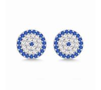 Evensee Boucles d'Oreilles Evil Eye Nazar en Argent 925 Bleu Foncé, Œil Turc Piercing avec Cristaux Zircon pour Femme, Créoles Hypoallergéniques Cadeaux Turcs