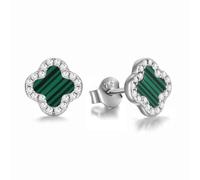 Evensee Boucles d'oreilles Trèfle Vert Malachite Argent 925 pour Femme,Pierre Verte Hypoallergénique avec Zirconium,Bijoux Mode Cadeau Élégant Gemme