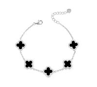 Evensee Bracelet de Trèfle à Quatre Feuilles en Argent 925, Noir Onyx avec 5 Charmes Chaîne Ajustable, Bijou Porte Bonheur pour Femme, Cadeau Anniversaire et Fête des Mères