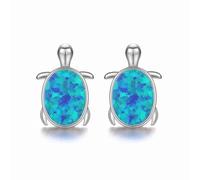 Evensee Opale Bleue Tortue Boucles d'Oreilles Argent 925,Bijoux Cadeau de Vacances, Bijoux Plage Tropical Coquillage Saint Valentin Femme Mère Cadeau