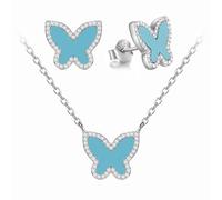 Evensee Papillon Clous d'Oreille Collier Bleu Tiffany Set Argent 925,Zirconium Rhodié Hypoallergénique Bijoux Idées Cadeaux pour Femmes,Cadeaux Élégants Anniversaire Saint-Valentin Mariage