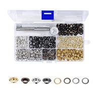 EVENT DECOR SHOP Boîte à œillets 4 mm 200 pièces en 4 couleurs avec 3 outils à main - Kit d'œillets pour cuir, tissu, vêtements, sacs, chaussures, loisirs créatifs, toile, scrapbooking