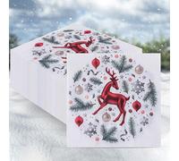 EVENT DECOR SHOP Lot de 100 serviettes en papier blanches avec rennes rouges et feuilles de pin - 2 plis - 33 cm - Vaisselle de fête et fournitures de fête pour repas de Noël et Nouvel An