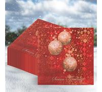 EVENT DECOR SHOP Lot de 20 serviettes en papier avec boules de Noël dorées - 2 plis - 33 cm - Serviettes de table décoratives et fournitures de fête pour salle à manger, buffets et Nouvel An - Rouge