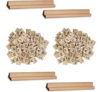 Event Decor Shop Lot de 200 lettres de l'alphabet en bois avec 4 supports en bois de 19 cm - Style Scrabble pour jeux de société, travaux manuels, projets de bricolage, pendentifs et apprentissage de