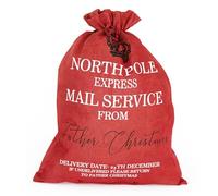 EVENT DECOR SHOP Sac de Père Noël rouge extra large « North Pole Express Mail Service » | Sac cadeau en toile de jute avec cordon de serrage | Rangement festif pour cadeaux de vacances, cadeaux de
