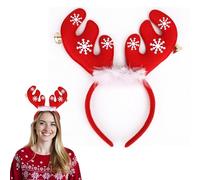 Event Decor Shop Serre-tête en bois de renne de Noël avec clochettes, plumes et flocons de neige - Serre-tête en bois de cerf de Noël pour adultes et enfants - Costume de fête festive et accessoire