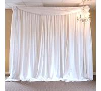EVENT DECOR SHOP Toile de fond plissée en soie blanche glacée avec guirlande brillante - Grand rideau en tissu lisse pour décoration de scène, cabine photo, fête prénuptiale ou anniversaire - 3 x 3 m