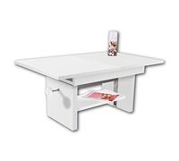 Event Table Basse réglable en Hauteur et Extensible en Blanc - Table de canapé Pratique avec étagère pour Votre Salon - 110 x 48 x 65 cm (l x H x P)
