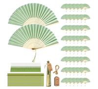Eventail, 50 Pièces Eventails Mariage Blancs en Papier avec Cartes Sachets et Décorations de 21 x 38 cm pour Mariages Fêtes (Ensemble D'éventails en Papier Vert)