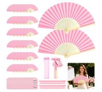 Eventail, 50 Pièces Eventails Mariage Blancs en Papier avec Cartes Sachets et Décorations de 21 x 38 cm pour Mariages Fêtes (Ensemble D'éventails en Papier Rose)