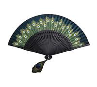 Éventail à main à motif chinois vintage en imitation soie avec cadre sculpté pour danser ou faire des cadeaux de fête